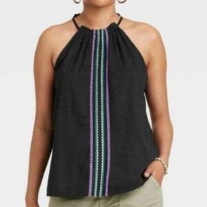 NWT Knox Rose Black Woven Halter Tank Top in Size XL